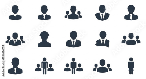 Collection of Silhouette Business People Icons Representing Teamwork and Individuals.