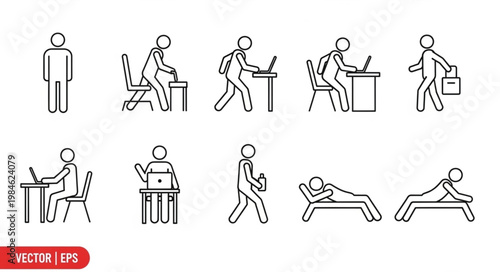 Collection of Simple Line Art Figures in Various Poses and Activities.
