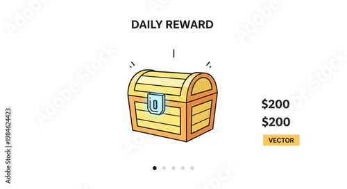 Illustration of a daily reward treasure chest with a lock and light rays.