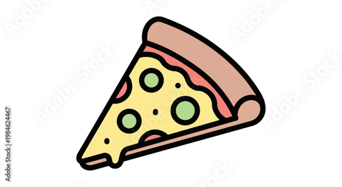Illustration of a single slice of pizza with toppings and crust.