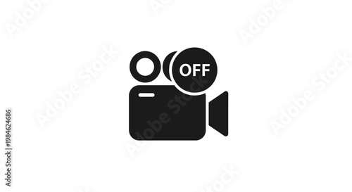 Simple black icon of a video camera with an off indicator.
