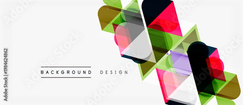 Abstract geometric shapes overlap, creating vibrant colorful design. Minimalist style with light background. Modern visual element.