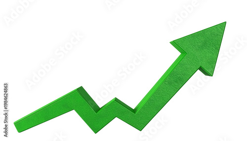A bright green arrow graph showcasing a significant upward trend against a stark white backdrop.