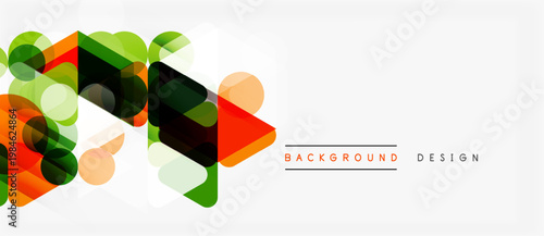 Abstract geometric shapes, vibrant colors, modern design. Gradient elements create dynamic visual flow. Clean background enhances composition.