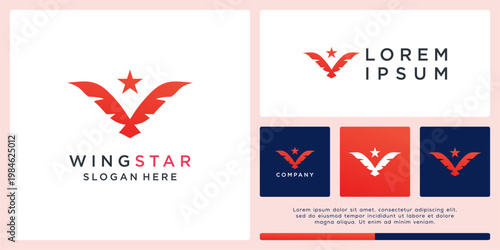 Wing star logo design template