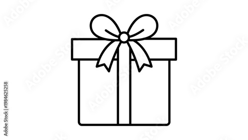 Obraz na płótnie Minimalist black line vector icon illustration of a square gift box with a decorative ribbon bow, perfect for celebration, birthday, holiday, and surprise themes on a clean white background