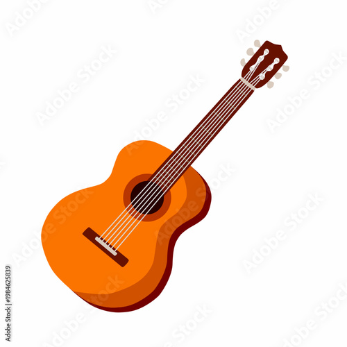 Acoustic guitar with wooden body in flat style for music fiesta theme