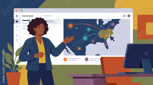 Professional Female Data Analyst Presenting Geographical Analytics