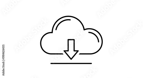 A cloud icon with an arrow pointing downwards is shown in a simple line drawing style on a plain background for technology and computing concepts.