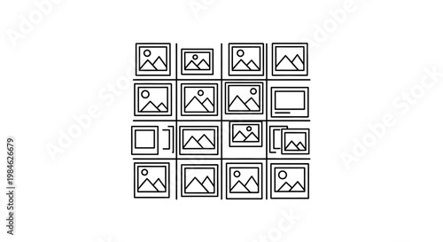 A collection of various photographs and illustrations are displayed in a grid on a digital platform for organization purposes.