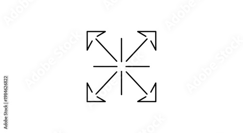 An illustration of arrows pointing outward in all directions from a central point on a white background in a graphic design.