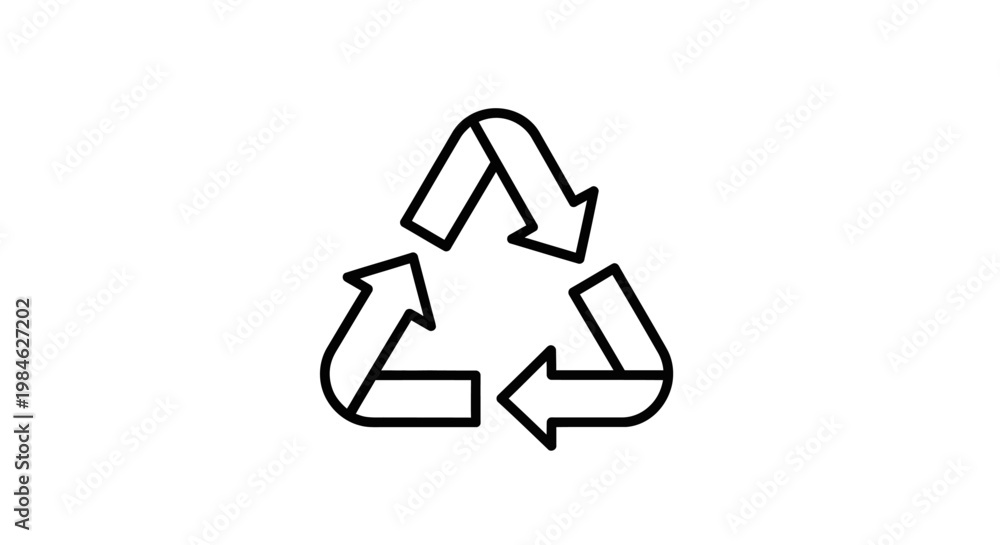 Obraz premium A simple illustration depicts a recycling symbol with arrows forming a triangle on a white background.