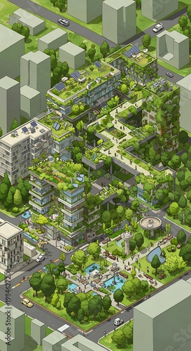 Urban Green Oasis: Sustainable Cityscape Aerial View