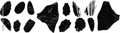 Distorted irregular shapes collection . Oval shapes design . Textured blobs . Trendy grainy shapes set . Graph print texture .Stamp effect .Grunge texture . Distressed element .vector
