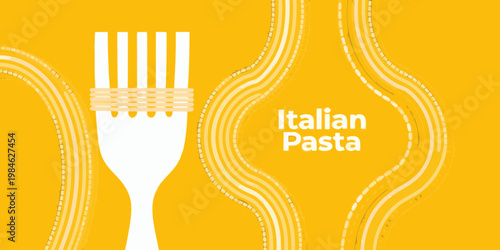 A white fork with pasta swirls and the text italian pasta