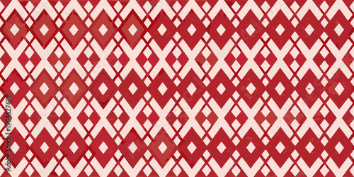 A repeating geometric pattern of red and white diamond shapes