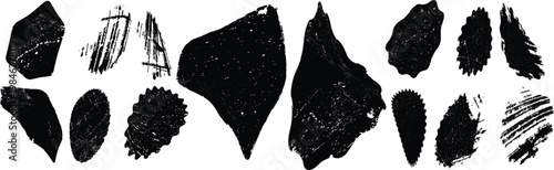 Distorted irregular shapes collection . Oval shapes design . Textured blobs . Trendy grainy shapes set . Graph print texture .Stamp effect .Grunge texture . Distressed element .vector
