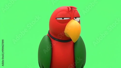 Sarcastic parrot on green screen shows side eye in funny moment