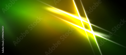 Abstract energy lines, vibrant green blends into bright yellow. Dynamic composition suggests speed, power, illumination. Modern design element.
