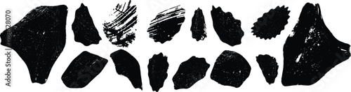 Distorted irregular shapes collection . Oval shapes design . Textured blobs . Trendy grainy shapes set . Graph print texture .Stamp effect .Grunge texture . Distressed element .vector
