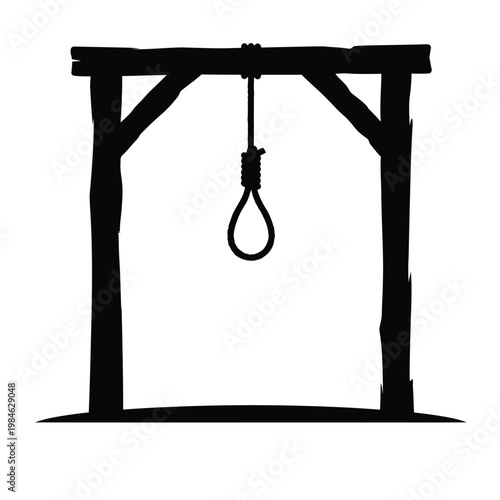 Wooden Gallows with Noose Silhouette, Medieval Execution Scaffold Vector