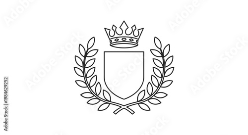 Elegant royal crest with crown, shield, and laurel wreath, regal emblem, isolated white background