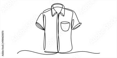 A continuous single line drawing of a short sleeve button down shirt with a small chest pocket item Vector, illustration