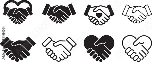 Handshake icons set. Business agreement handshake symbol set. Shaking hands logo. Friendly handshake line and flat style - stock vector.