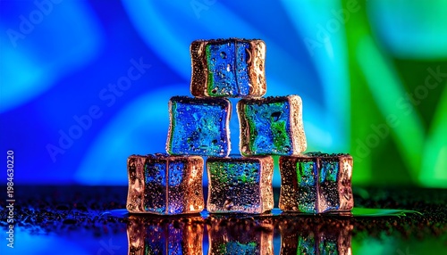 Colorful ice cubes stacked pyramid.