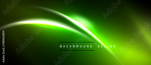 Abstract green neon light. Smooth curves create dynamic visual effect. Dark background enhances luminosity, modern design element.