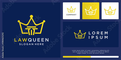 Law queen logo design template with pillar