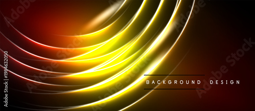 Abstract golden lines over dark background. Dynamic curves create glowing effect, modern design element. Warm colors dominate composition.