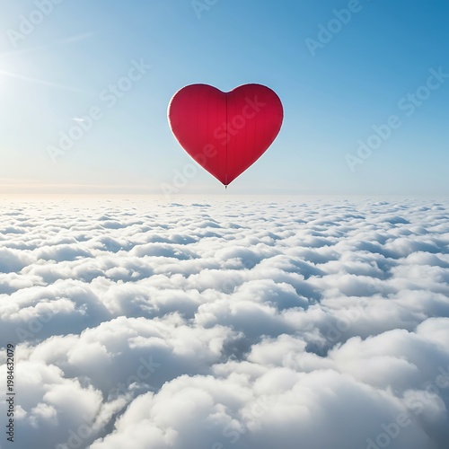 Red Heart-Shaped Balloon Above Cloudscape