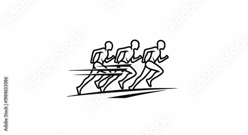 Stylized line art of three runners in motion, emphasizing speed and competition
