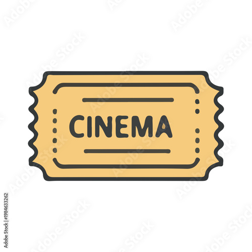 Vintage style cinema ticket icon on white background