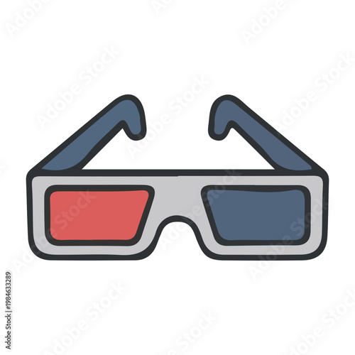 Hand-drawn 3D anaglyph glasses icon for cinema and entertainment