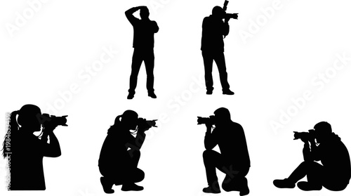 Photographer Silhouette Icon Set with Camera Poses for Photography, Camera, and Creative Design