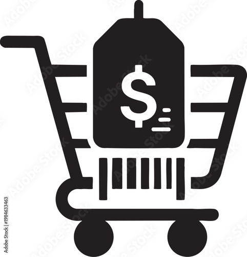 Shopping cart with price tag and dollar sign icon for ecommerce and retail concepts