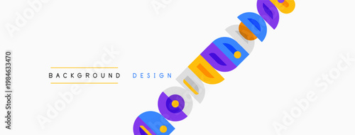 Minimalist design features colorful abstract shapes, text reading background design. Clean aesthetic, simple composition, modern style.