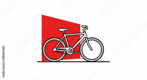 Stylized line art bicycle against a striking red and white background