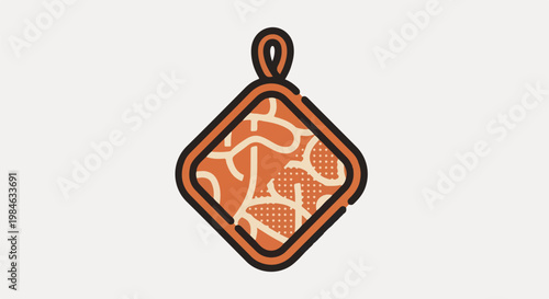 Stylized diamond-shaped pot holder with loop and abstract pattern
