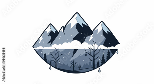 Stylized diamond featuring rain on mountains, clouds, and barren trees