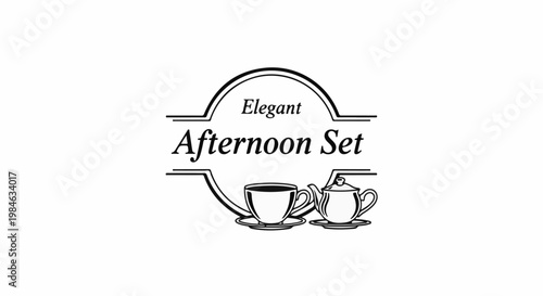 Stylized drawing of a teacup and teapot labeled "Elegant Afternoon Set