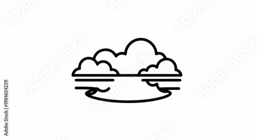 Stylized cloud formation over a reflective surface with horizontal lines