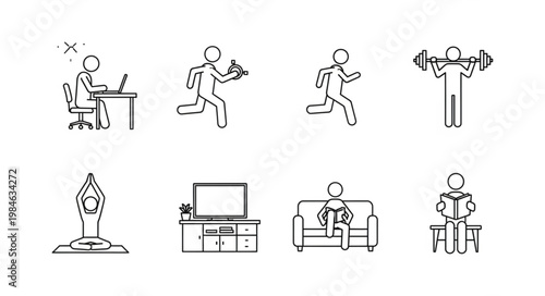 Collection of Simple Line Drawings Depicting Various Human Activities and Lifestyles.