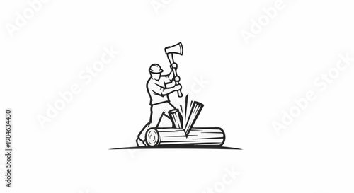 Stylized illustration of a person splitting wood with an axe