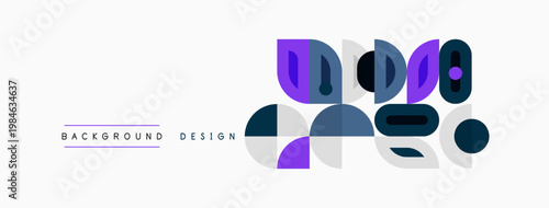 Abstract shapes, purple, blue, gray tones. Minimalist design over white background. Modern aesthetic, simple composition.