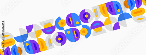 Abstract geometric shapes, vibrant colors, playful design. Overlapping forms create dynamic composition, modern aesthetic.