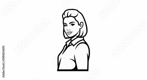 Stylized black and white drawing of a woman's head and shoulders