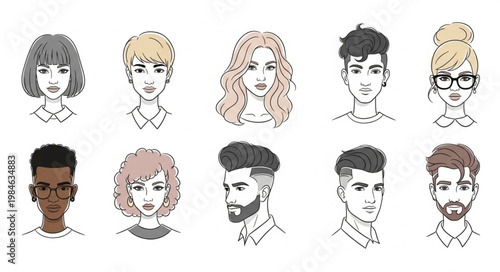 Diverse Collection of Hand Drawn Human Faces and Portraits.